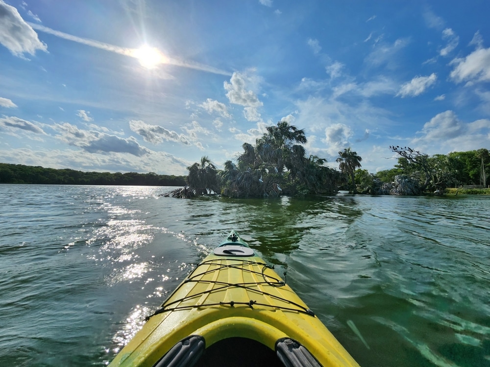 Kayak on the water in the Guana Reserve. Paddle in paradise.